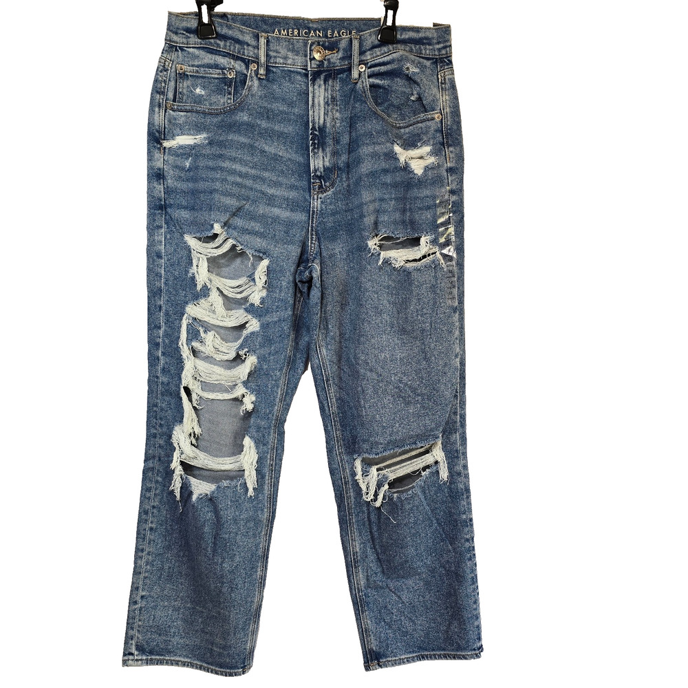 American Eagle Highest Rise 90s Boyfriend Jeans 12 Distressed Medium Wash NWT